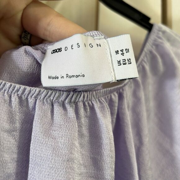 Asos Design Crop Top 12 Purple Off Shoulder Event Puff Sleeve Preppy Festival - Picture 5 of 9